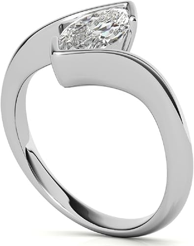 Celeste Marquise Cut 1 Carat GRA Certified Moissanite Ring in 925 Silver with Rhodium Plating