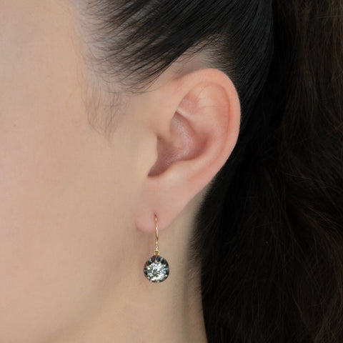 ANTIQUE EARRINGS LATE-VICTORIAN OLD EURO DIAMOND DANGLES 14K YELLOW GOLD / STERLING SILVER