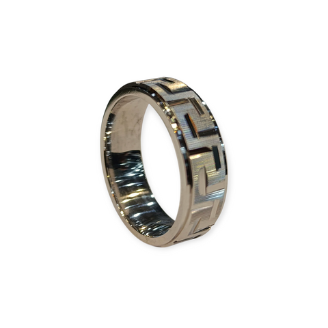 925 Silver Rhodium Plated Geometric Engraved Men’s Band