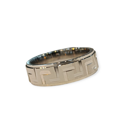 925 Silver Rhodium Plated Geometric Engraved Men’s Band