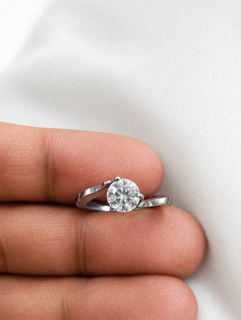 1 CT Round Cut Solitaire Ring | IGI Certified Lab Diamond or GRA Moissanite | Rhodium Plated 925 Silver