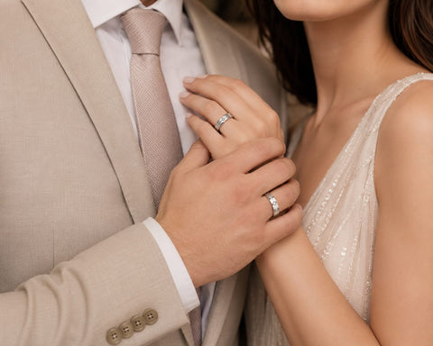Matching Moissanite Couple Bands | Brushed Finish Solitaire Promise Rings