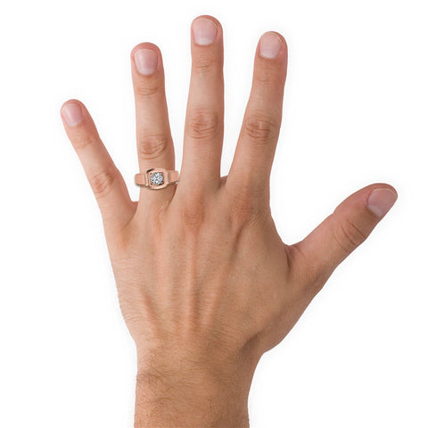 1ct 6.5mm Men's Round Brilliant Moissanite Wedding Ring; 14k White/Yellow
