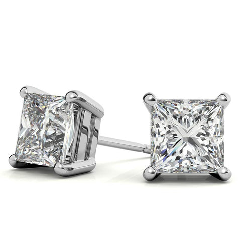 4-Prong Basket Princess Cut Moissanite Stud Earrings