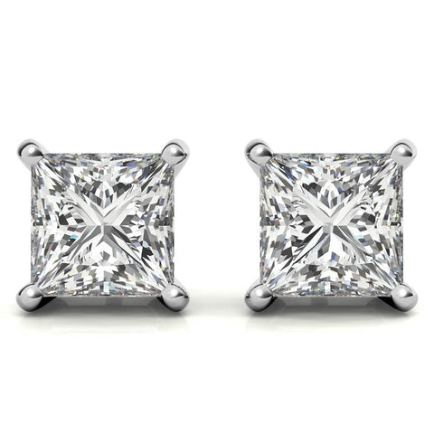 4-Prong Basket Princess Cut Moissanite Stud Earrings