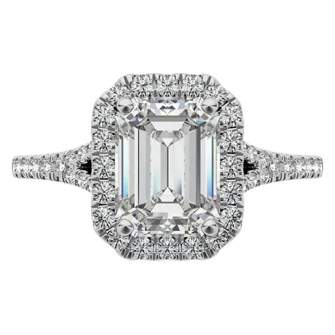 Petite Emerald / Radiant Split Shank Moissanite Halo Engagement Ring