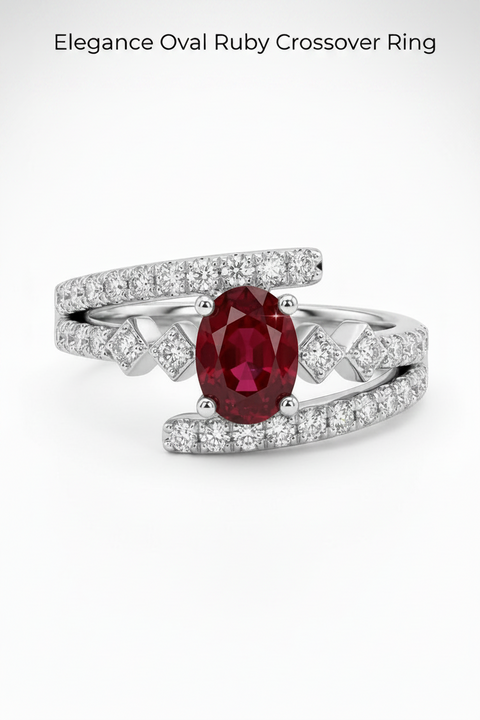 Elegance Oval Ruby Crossover Ring