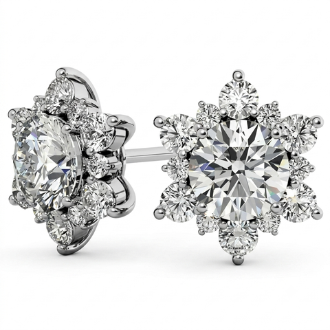Sparkle Halo Moissanite Stud Earrings – 1CT GRA Certified (Rhodium Plated)