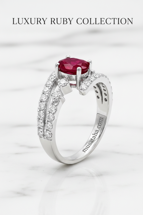 Elegance Oval Ruby Crossover Ring