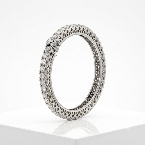 Certified Moissanite Diamond Bangle | Rhodium-Plated Silver 30-Pointer