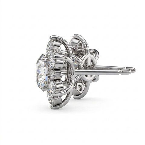 Sparkle Halo Moissanite Stud Earrings – 1CT GRA Certified (Rhodium Plated)