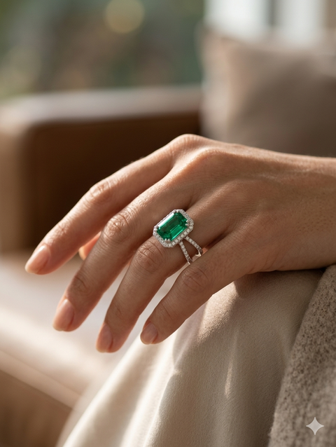 Lab grwon emrald ring