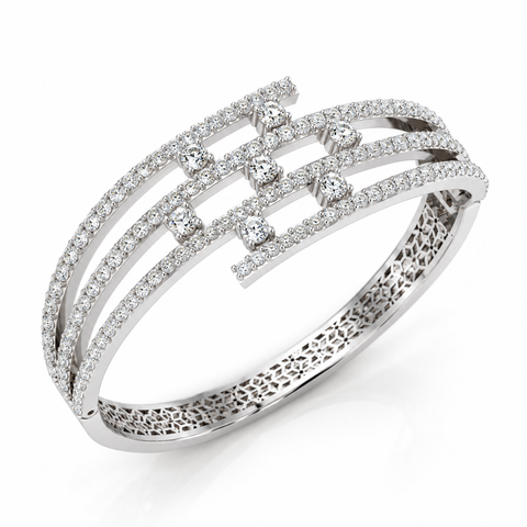 Triple-Row D VVS1 Moissanite Statement Bangle in 925 Sterling