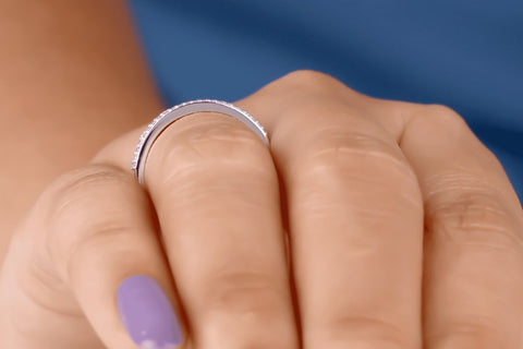 1.00 CTW Round Cut Moissanite Triple Row Band in Rhodium Plated Sterling Silver