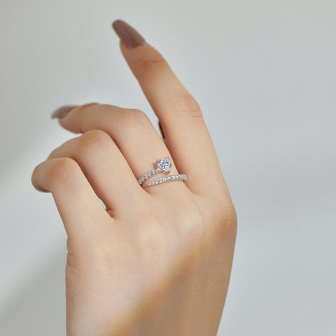 LoveSpark Heart Moissanite Solitaire Ring – Rhodium Plated