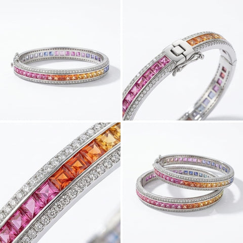 Luxury Ombre Rainbow Sapphire Bracelet with Moissanite Accents