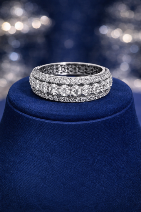 4.00 CTW Round Cut Moissanite Triple Row Eternity Band in Rhodium Plated Sterling Silver