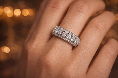 4.00 CTW Round Cut Moissanite Triple Row Eternity Band in Rhodium Plated Sterling Silver