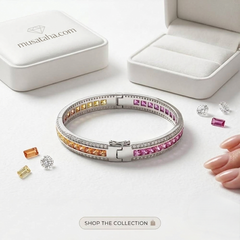 Luxury Ombre Rainbow Sapphire Bracelet with Moissanite Accents