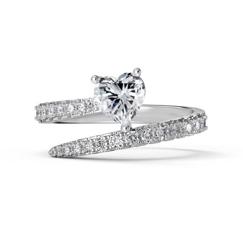 LoveSpark Heart Moissanite Solitaire Ring – Rhodium Plated