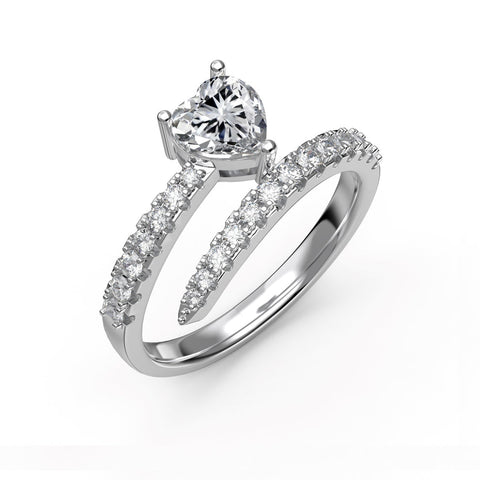 LoveSpark Heart Moissanite Solitaire Ring – Rhodium Plated
