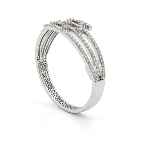 Triple-Row D VVS1 Moissanite Statement Bangle in 925 Sterling