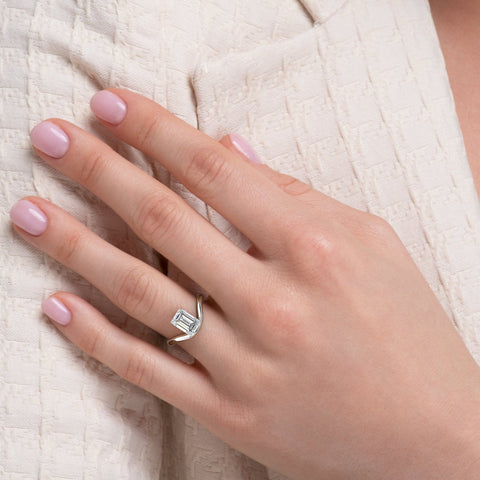 2ct Emerald Cut Moissanite Split Shank Solitaire Ring | 925 Sterling Silver
